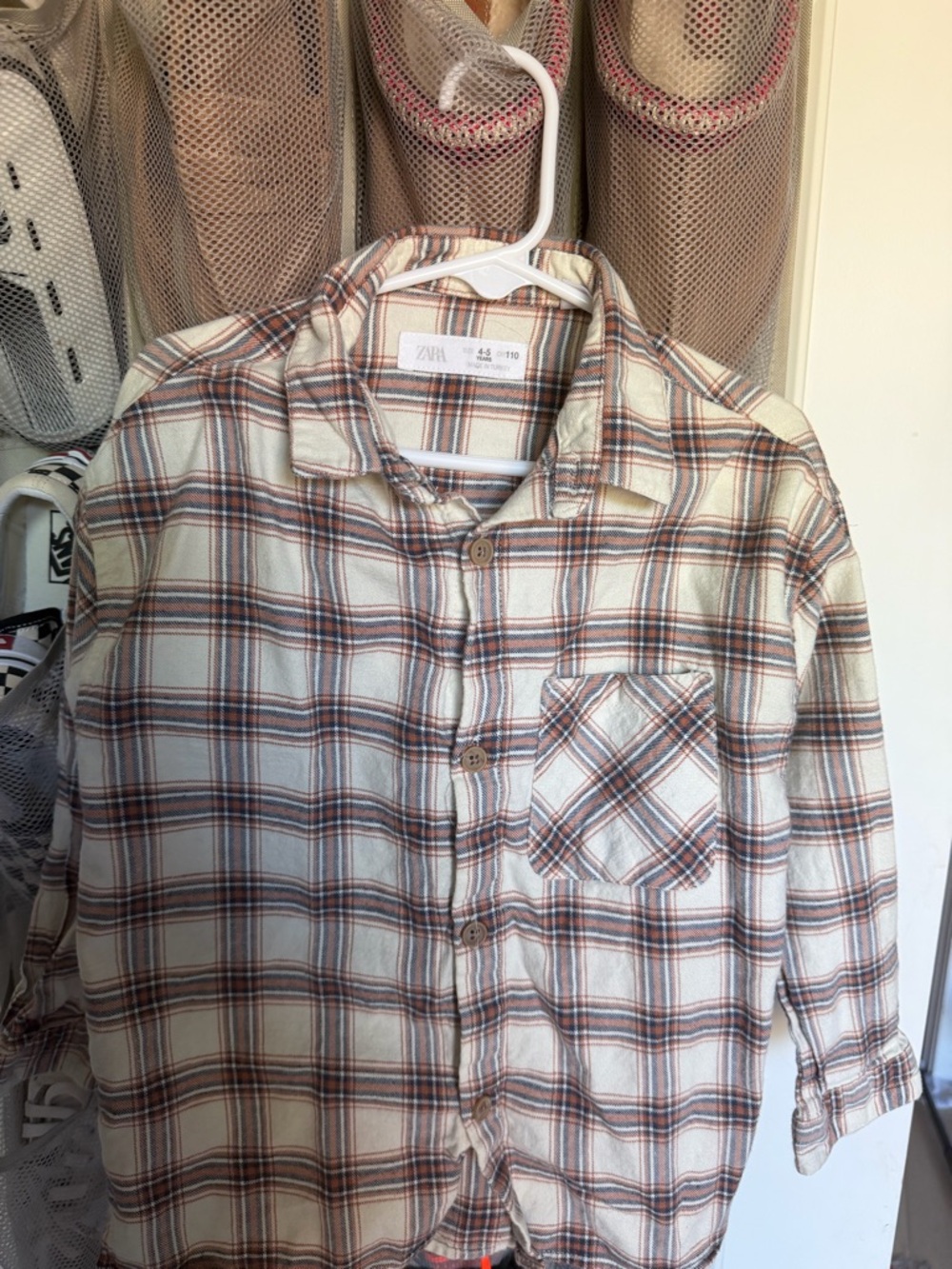 Zara boys Cream and Brown Plaid Button-Down Shirt